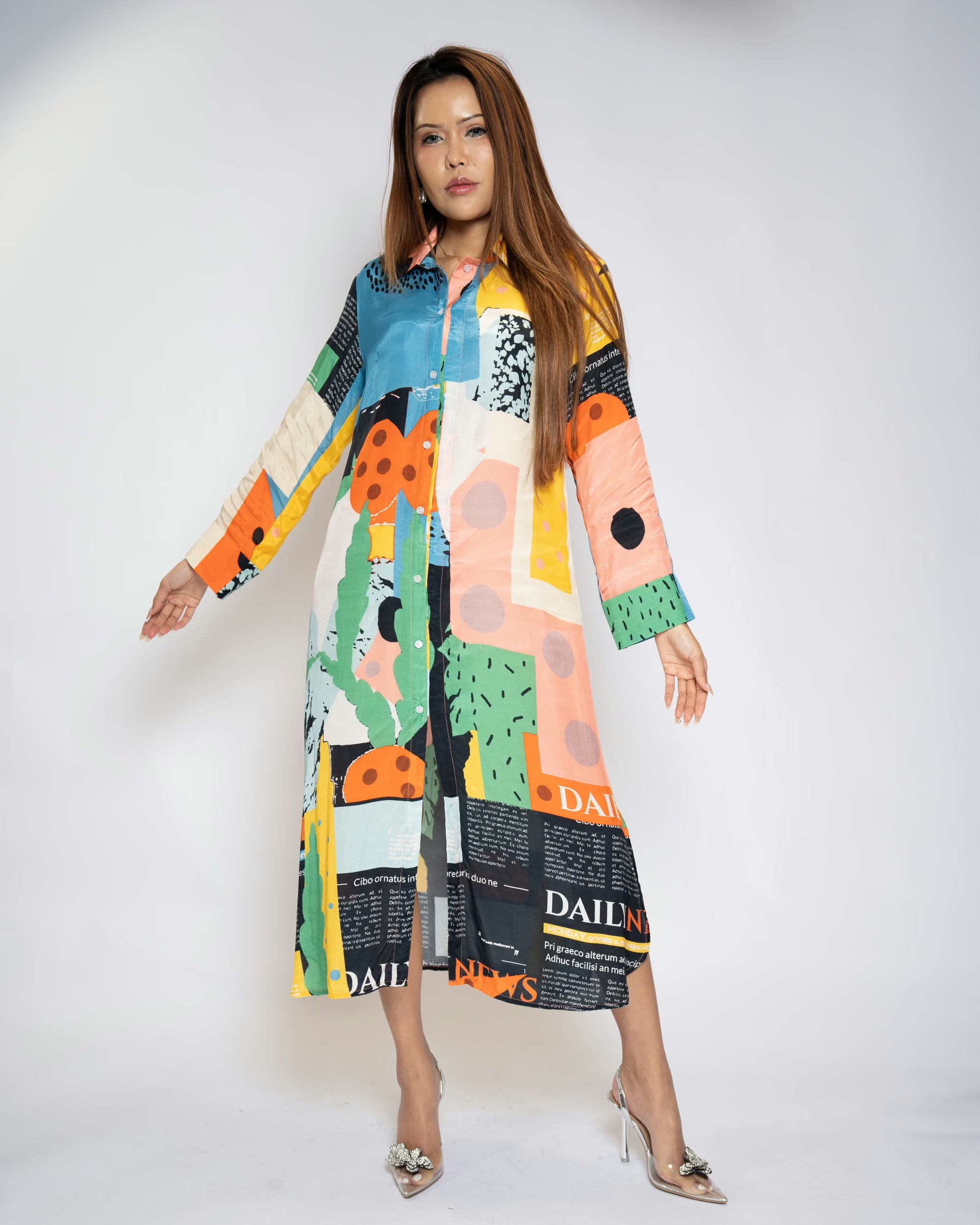 Color Splash Slit Dress - Multi, L