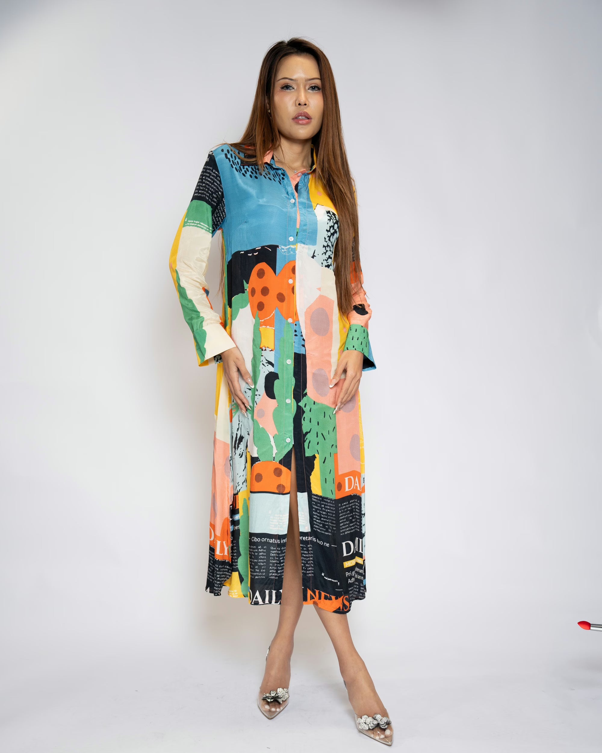 Color Splash Slit Dress - Multi, L
