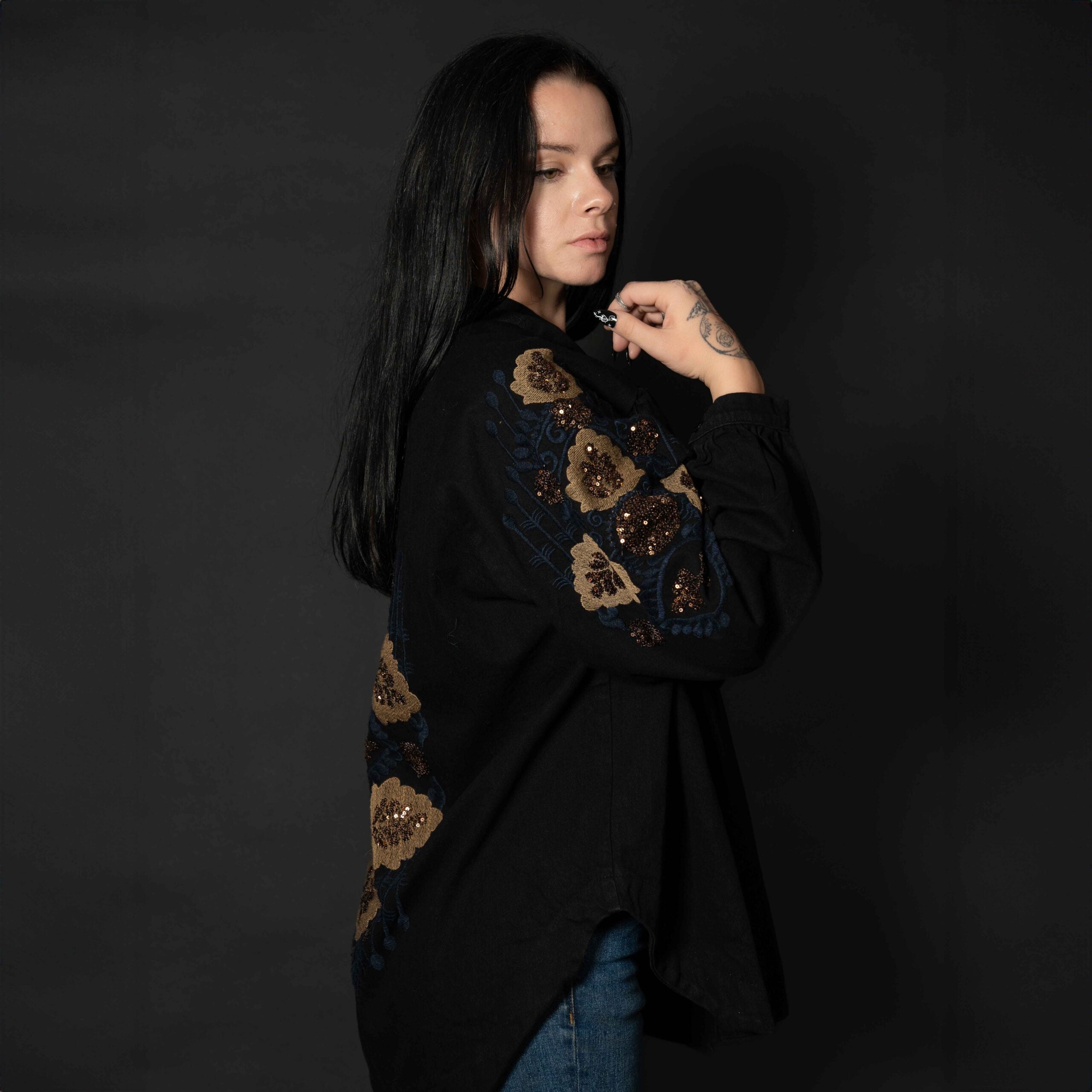 Denim Kimono Embroidered Jacket