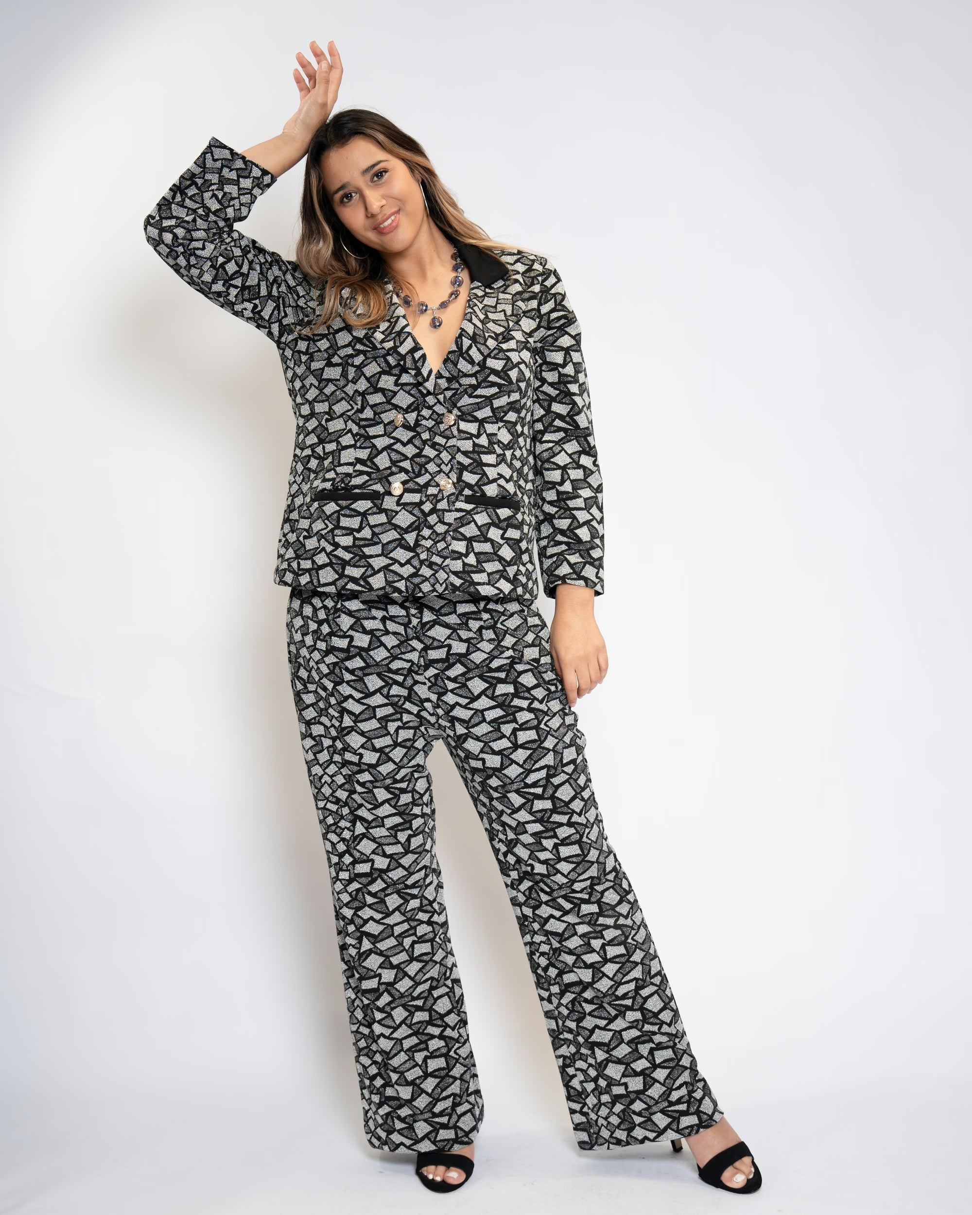 Luxe Mosaic Coord Set - Black &amp; Silver, M