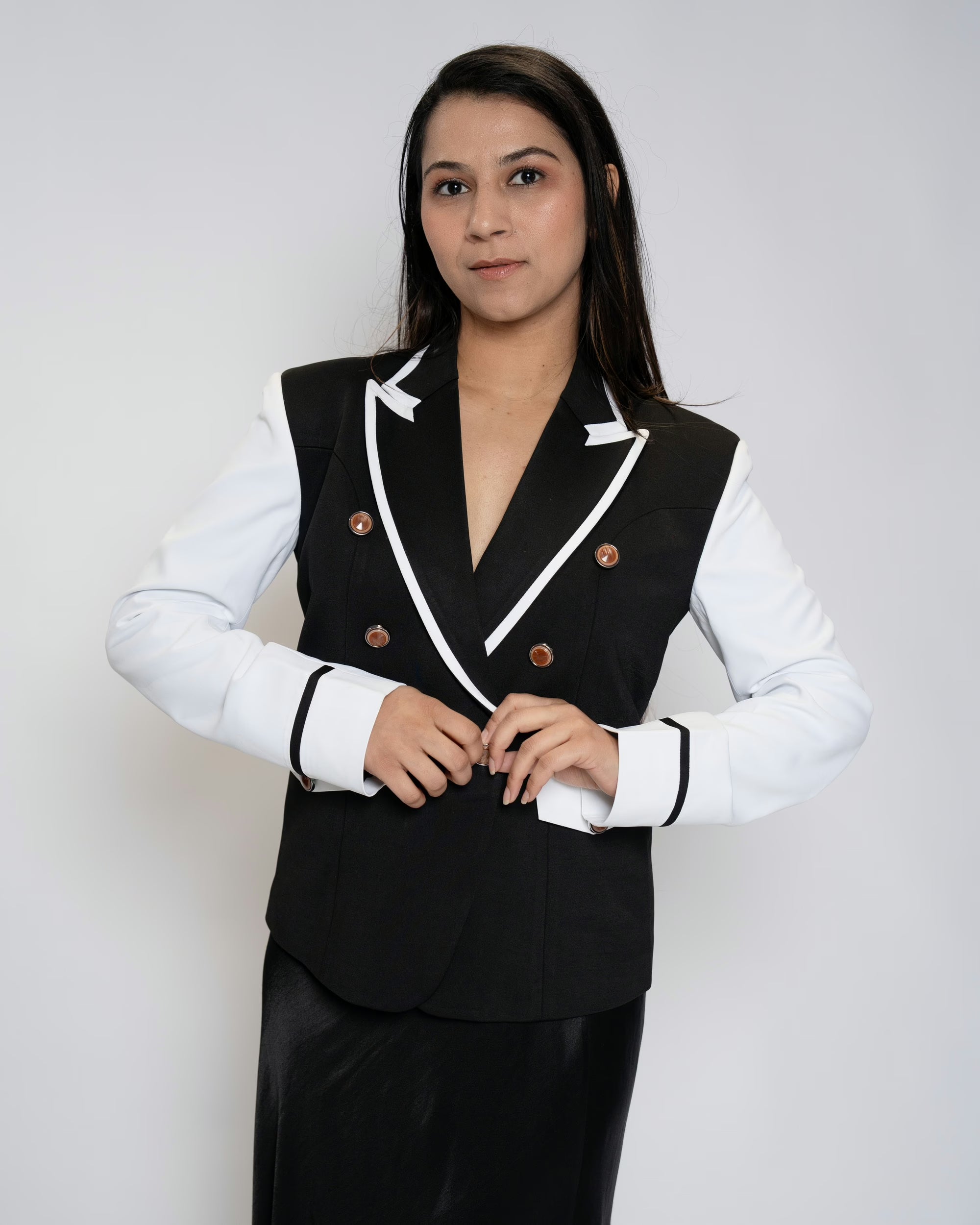 Monochrome Luxe Blazer - Black &amp; White, S