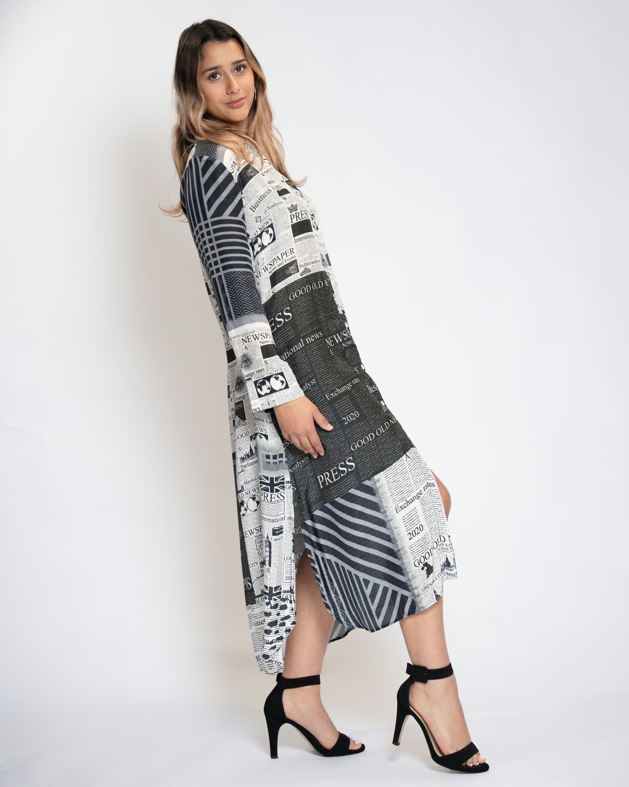 Monochrome Newsprint Dress - Black &amp; White, L