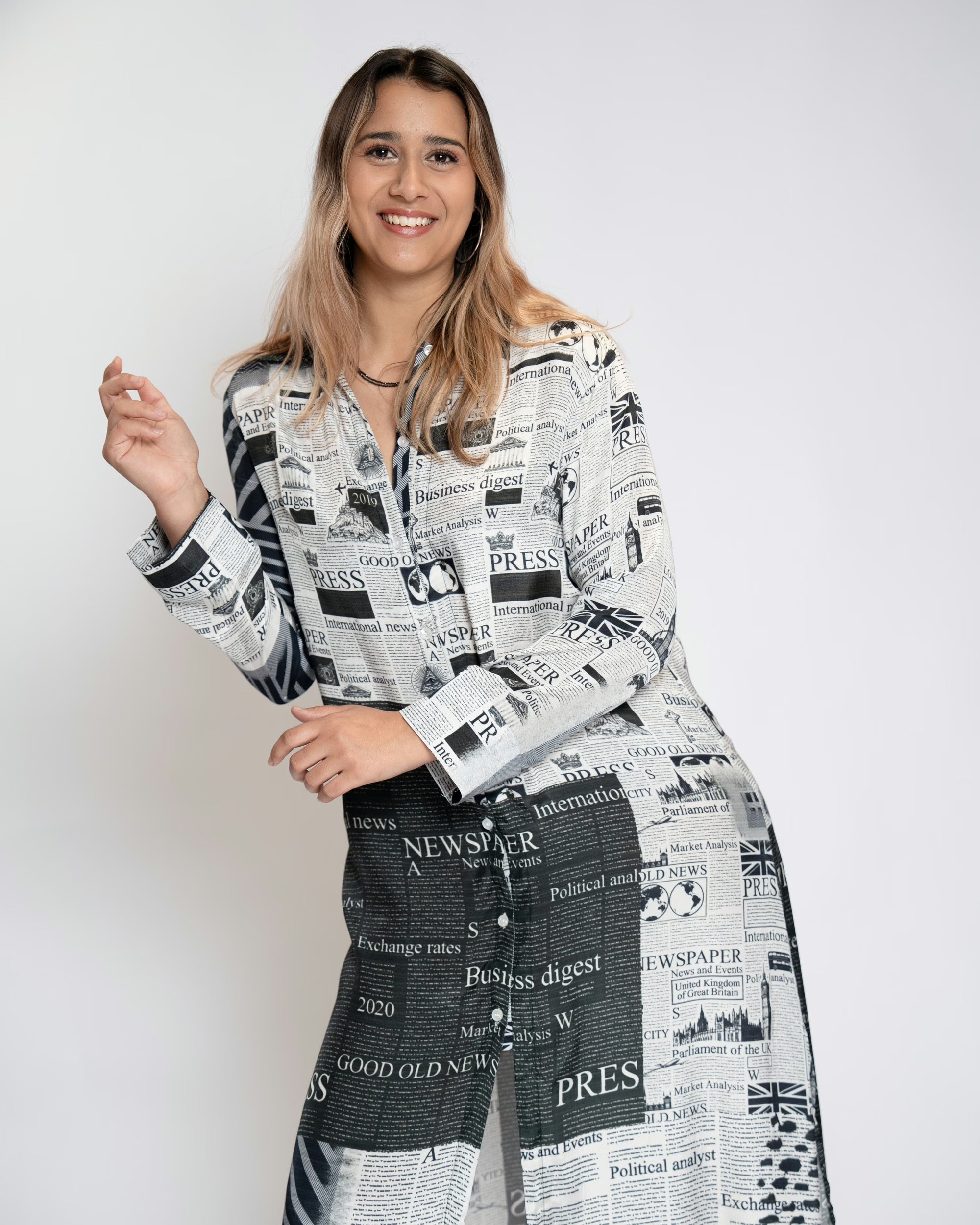 Monochrome Newsprint Dress - Black &amp; White, L