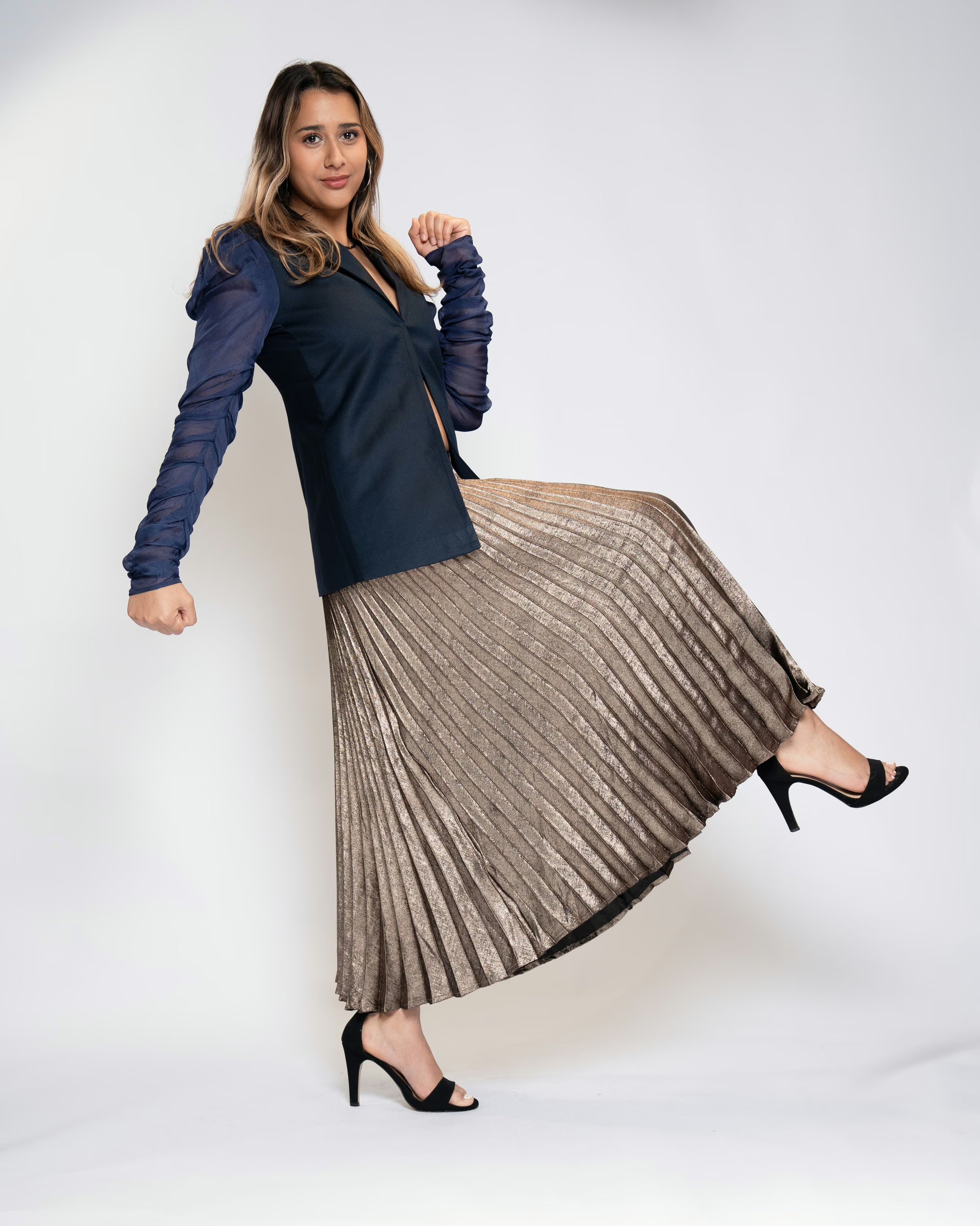 Metallic Dusk Pleated Skirt