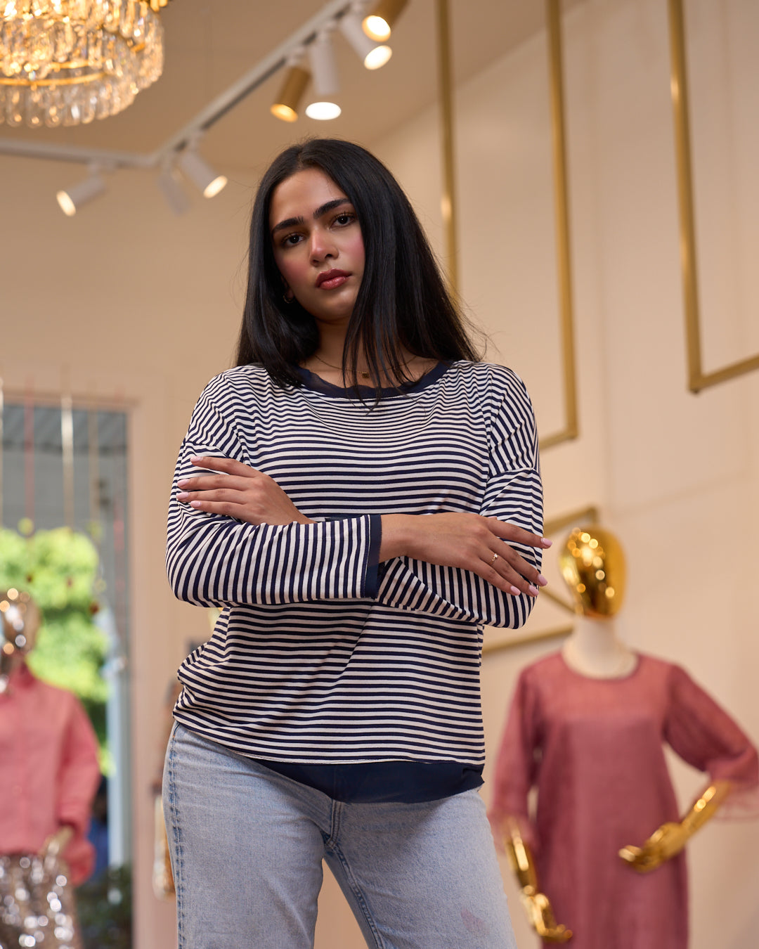 Navy Striped Top