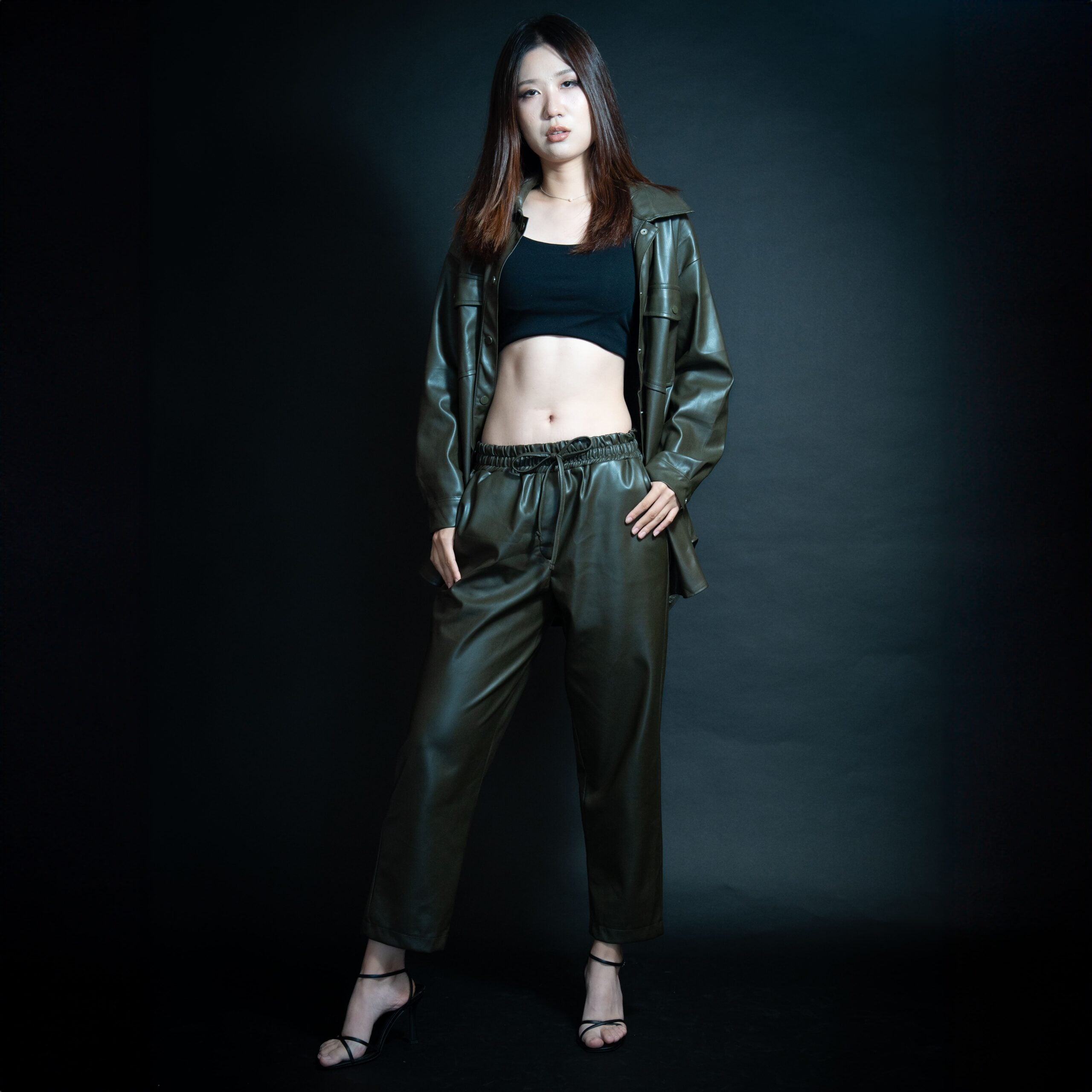 Olive Suede Leather Set