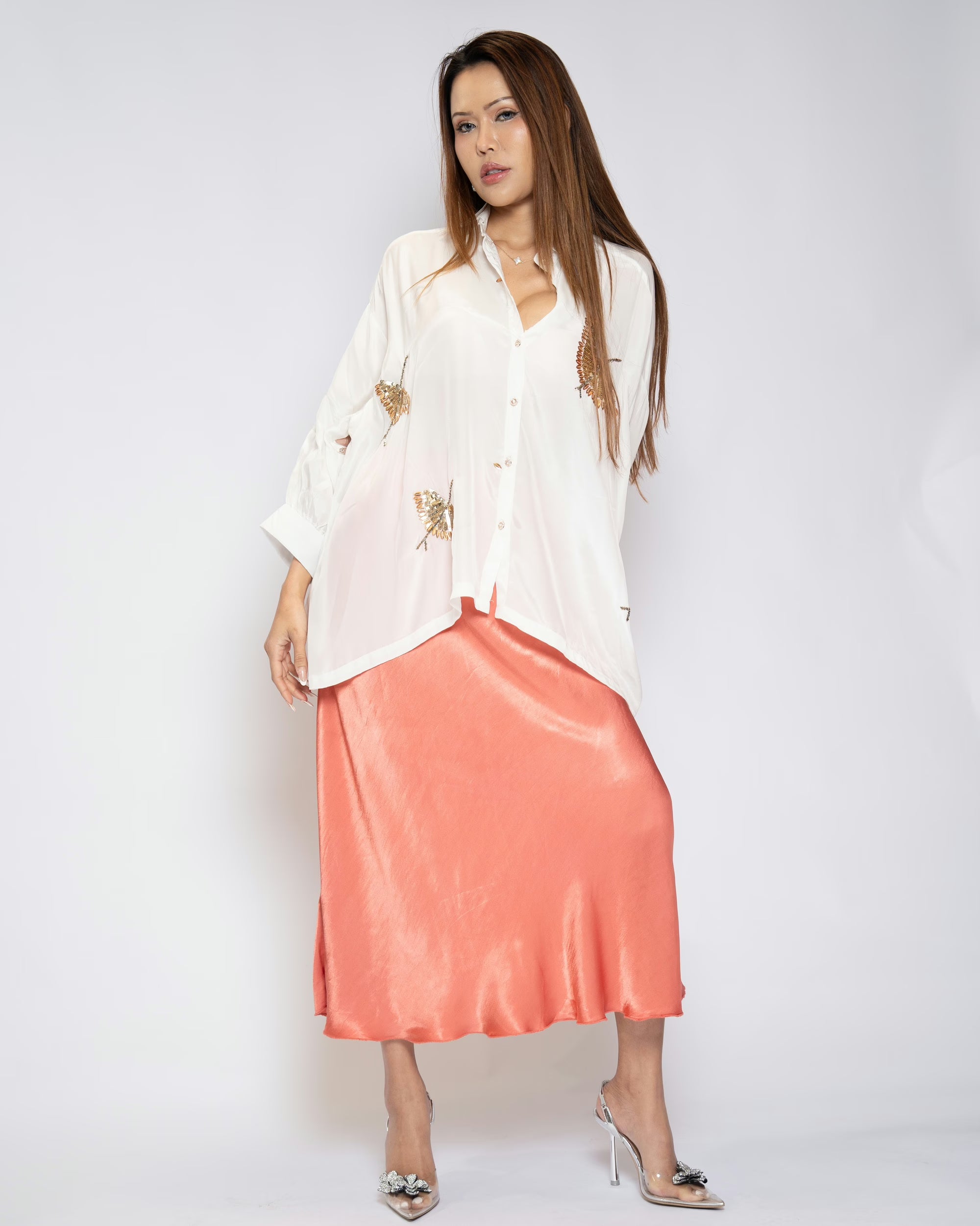 Coral Glow Bias Skirt - Coral, One Size (Fits S to XL)