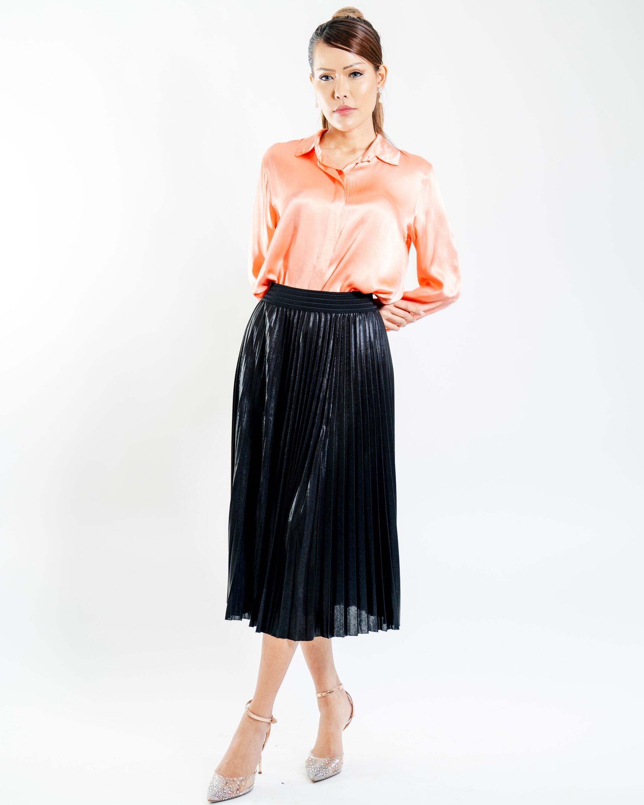 Black Shiny Pleated Skirt