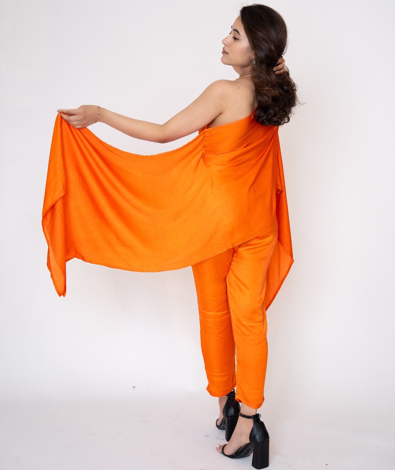 Tangerine Silk Kaftan Ensemble